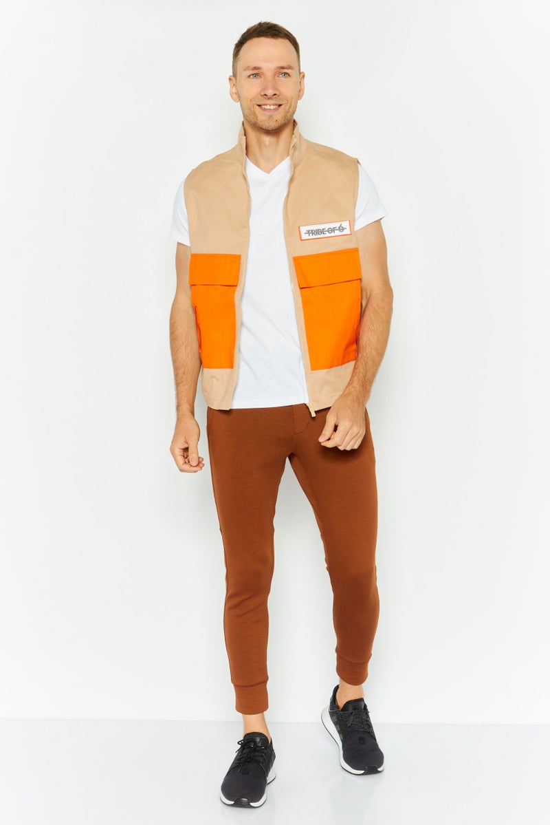 TRIBE OF 6 Men Embroidered Vest Jacket, Brown - Image 2